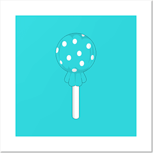 Cyan polka dot lollipop Posters and Art